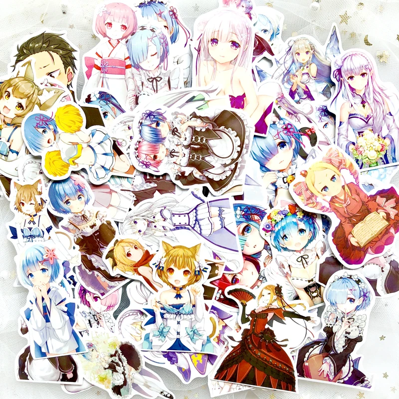 

50pcs/set Re:Life In A Different World From Zero Stickers For Motorcycle Phone Skateboards Laptop Luggage Bicycle Anime Stickers