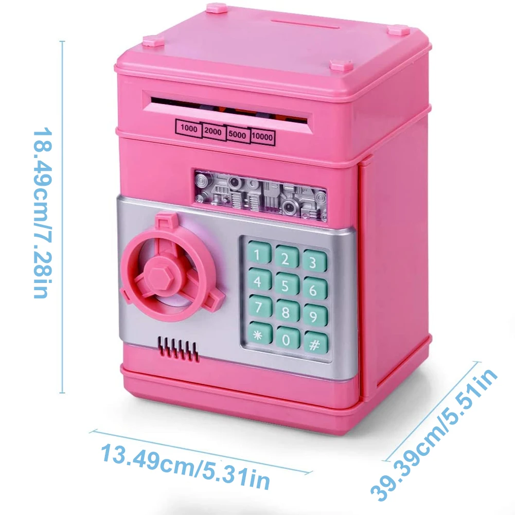 

Piggy Bank Kids Money Deposit Box Automatic Mini ATM Cash Coins Silver Bank SafeAutomatic Deposit Banknote Pink Christmas Gift