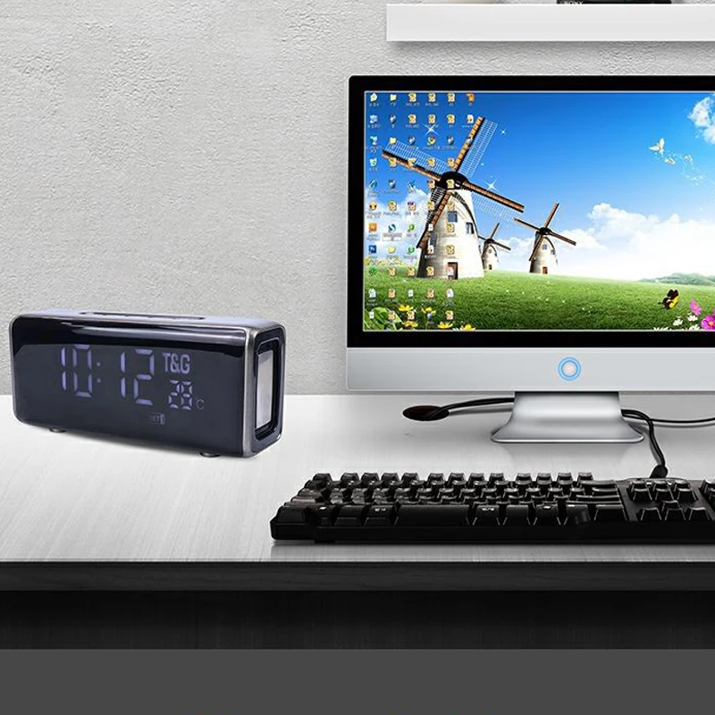 Беспроводные Часы tg174 bluetooth колонка будильник с дисплеем портативный fm сабвуфер