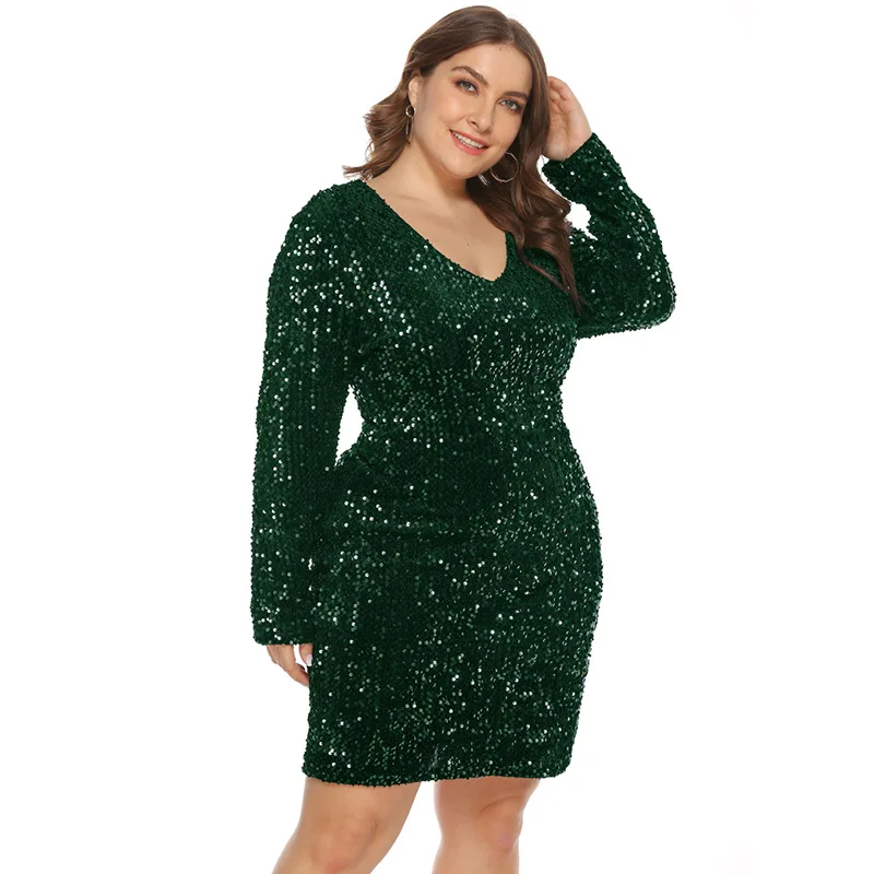 4XL 5XL женское платье большого размера 2020 с треугольным вырезом и длинным рукавом