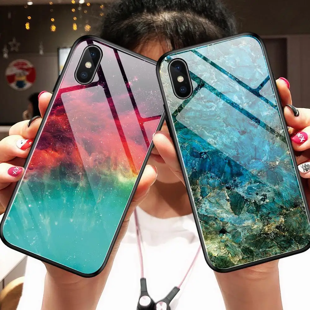 Silicon Back Case For iphone XR 7 8 Plus X 11 Pro Max Luxury Marbled Tempered Glass Armor for XS 6 6S |