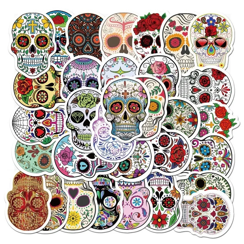 Calaveras de az&uacute;car en forma de calavera para coche, calaveras de estilo de Anime para el coche, pegatinas para el coche, port&aacute;til, 10/50 Uds.-0