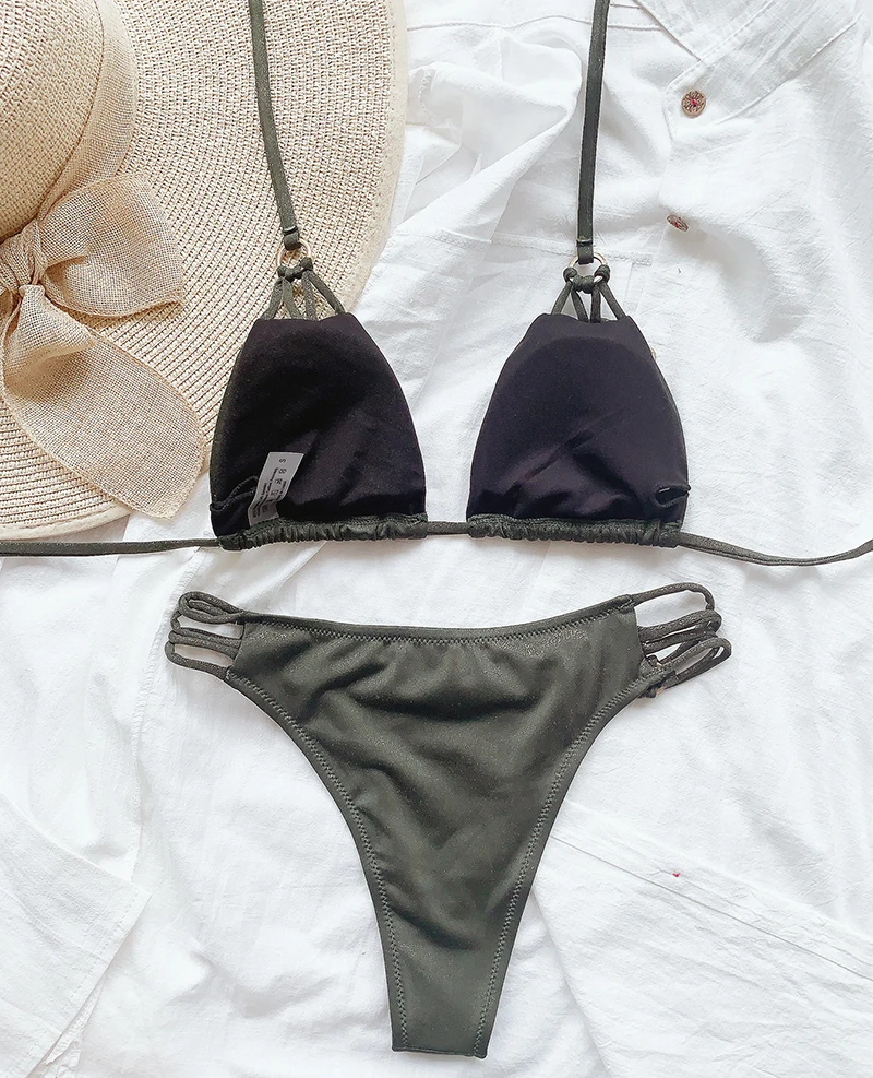 

New Shiny Sparkling Halter Rings Bikini 2021 Women swimsuit Female swimwear Two pieces bikini set Bather Sexy bathing suit swim