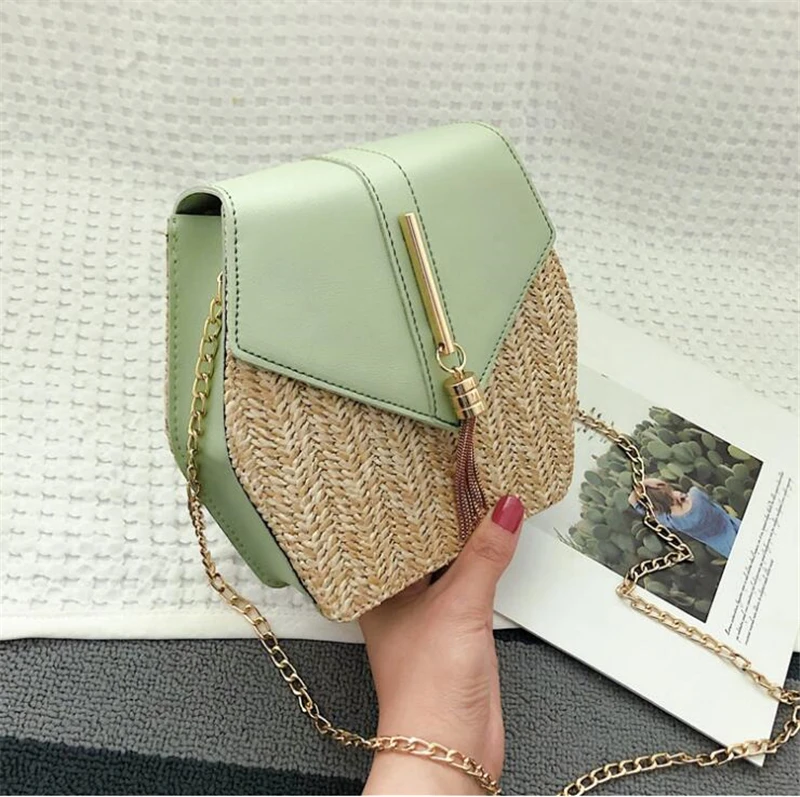 Соломенная и кожаная сумочка Driga Mulit для женщин Стильная летняя плетеная пляжная
