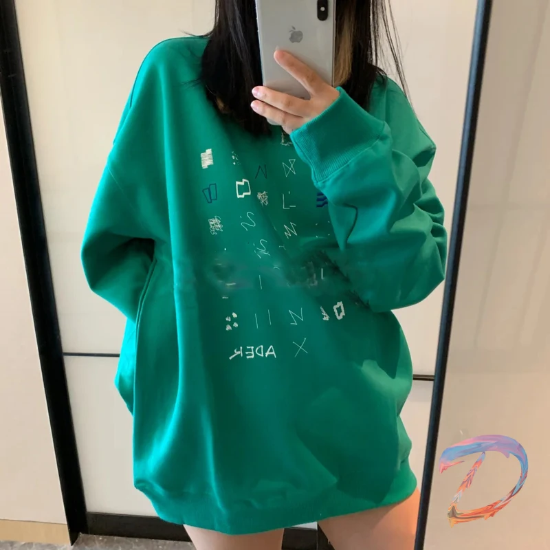 

Корейский Толстовка с рисунком ошибки ADER для мужчин и женщин, высококачественные топы с вышивкой и вырезом лодочкой, Повседневный пуловер ...