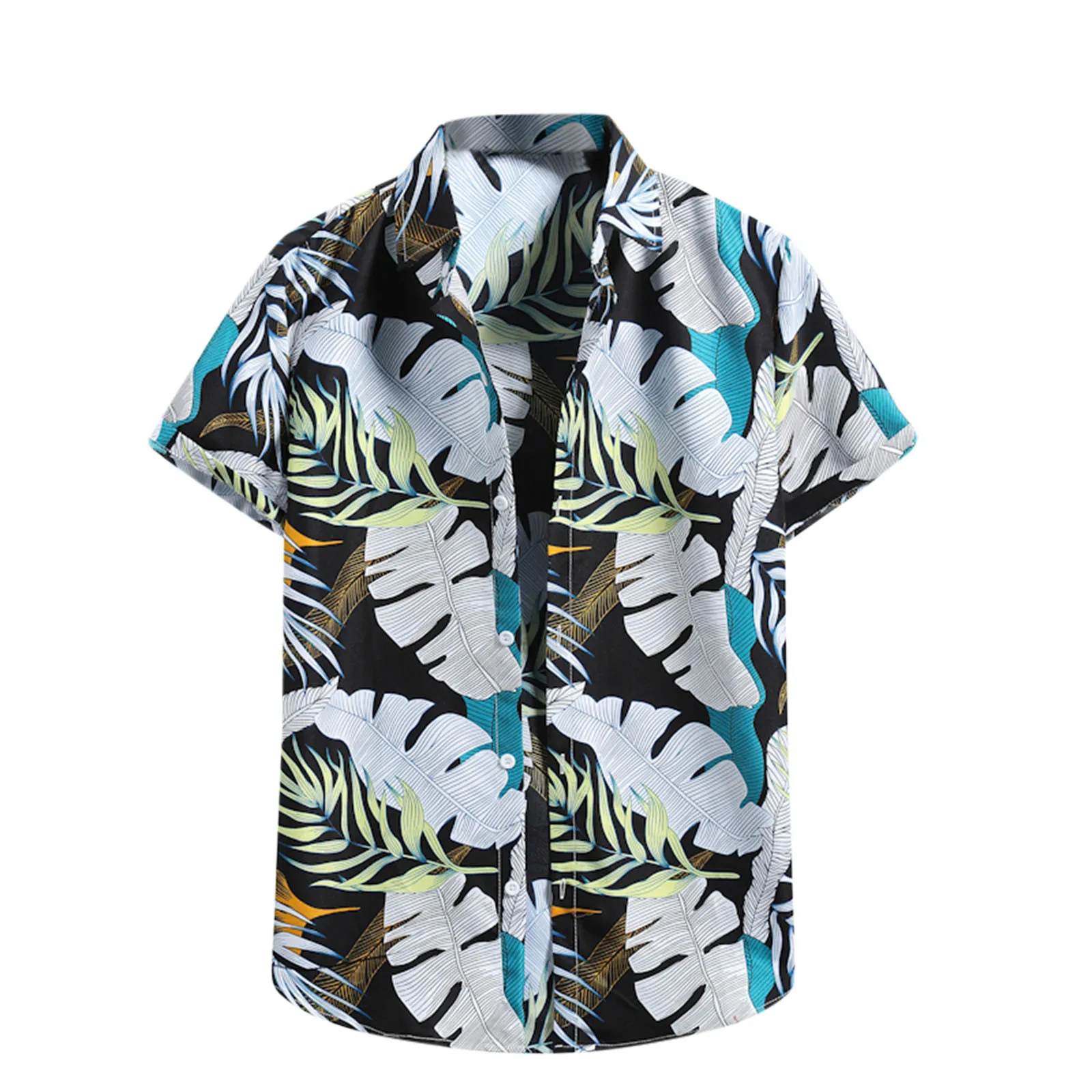 

Mens Leaves Printed Camisa Masculina Summer Hawaiian Blouse Men Vintage Shirts Short Sleeve Lapel Camisa Casual Buttons Blusas