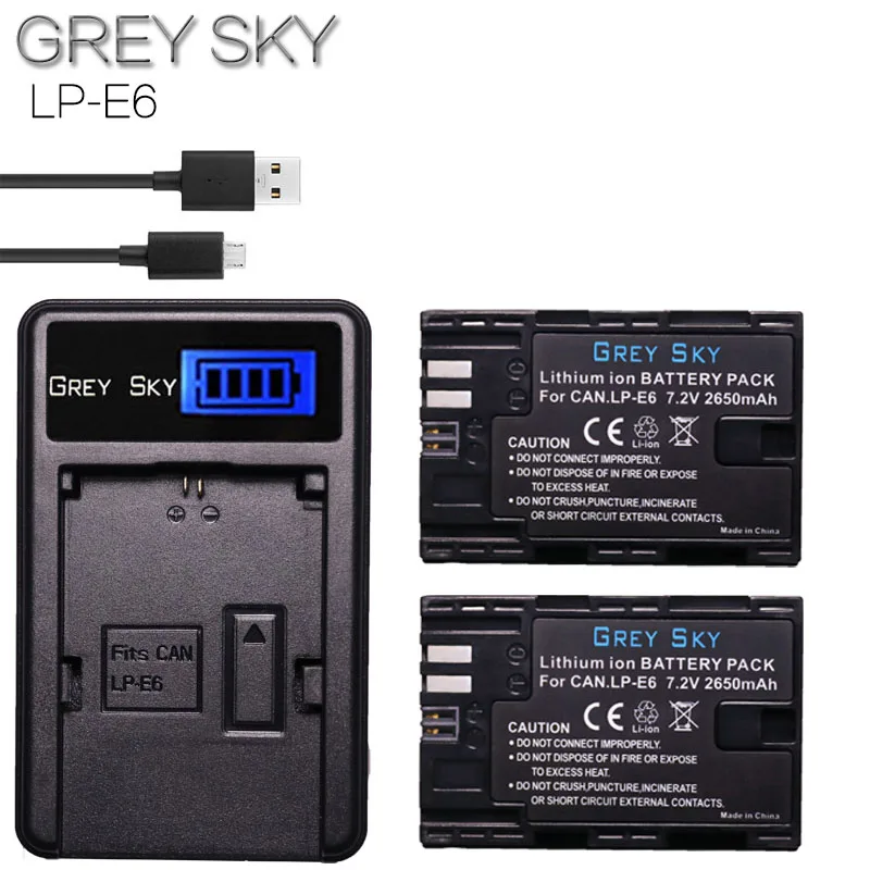 Для LP E6 LPE6 E6N аккумулятор 2650 мАч + зарядное устройство со светодиодами USB для Canon EOS
