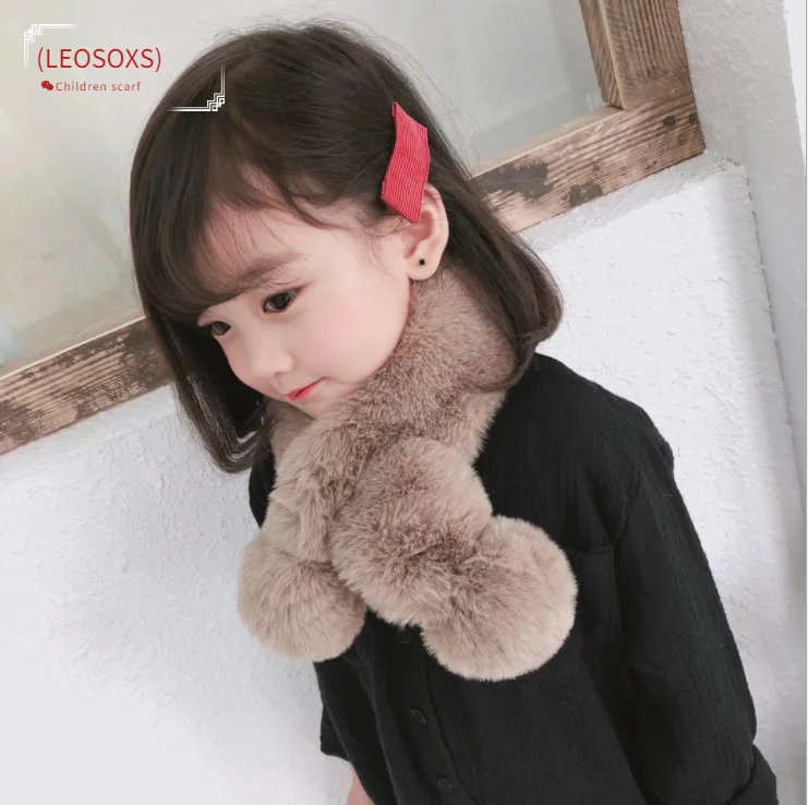

2021 Winter cute Children Scarf Boy Girls Scarves Baby Imitation Rabbit Fur Collar Scarf With pompom Neck Warmers Women Present