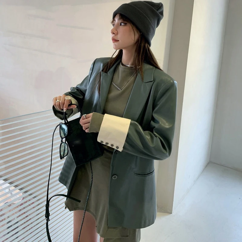 Кожаная куртка Женская корейская мода OL кожаные блейзеры для женщин Harajuku уличная