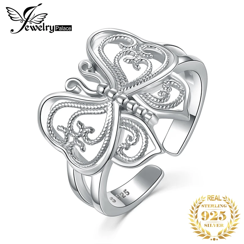 JewelryPalace 925 пробы Серебряное кольцо филигрань полые бабочка Регулируемый открытым кольца для женщин вечерние Винтаж ювелирн
