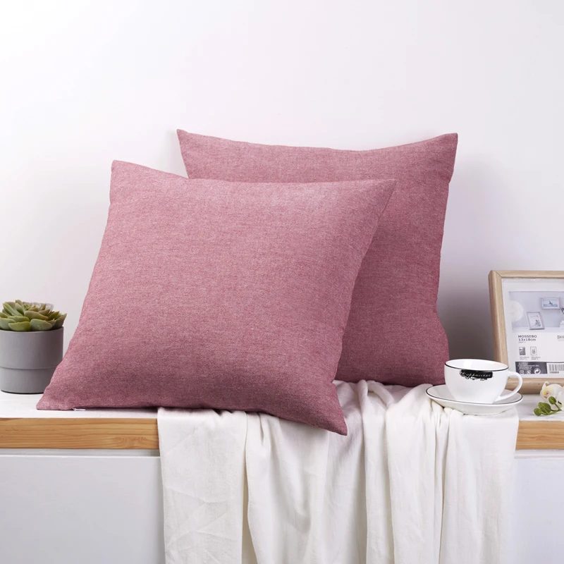 PHF Cotton Back Cushion Pillow Cover 45*45 cm Yarn Dye Pad For Solid Two-Pack Solid Russet Red Dark Grey Blue Color
