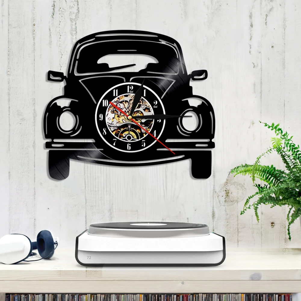 Тема в форме автомобиля современный дизайн виниловая запись настенные часы