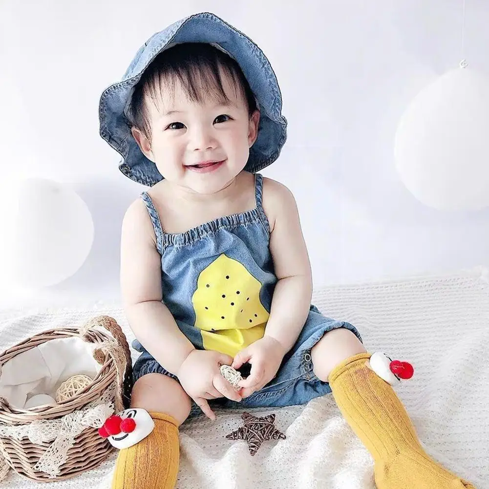 

Summer Newborn Baby Soft Denim Rompers With Hat 2pcs Baby Unisex Lemon Cartoon Clothes Girls Infants Boys Overalls K4U0