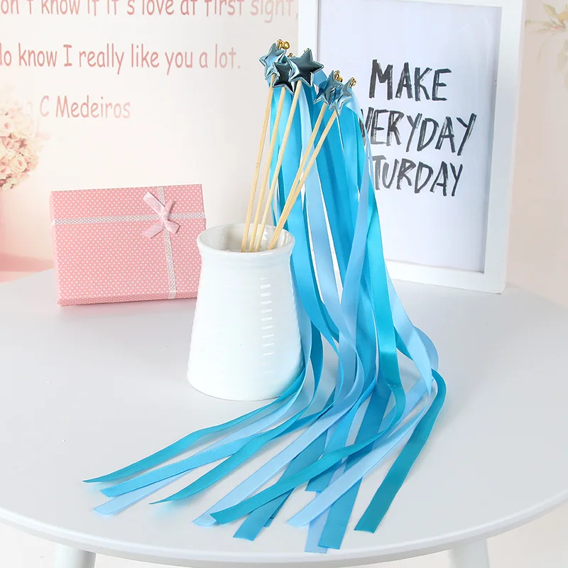 20/50pcs Star Fairy Wand Lace Ribbon Streamers Wedding Magic Wands Wood Stick Bells Confetti Party Team Bride Prop Decoration | Дом и сад