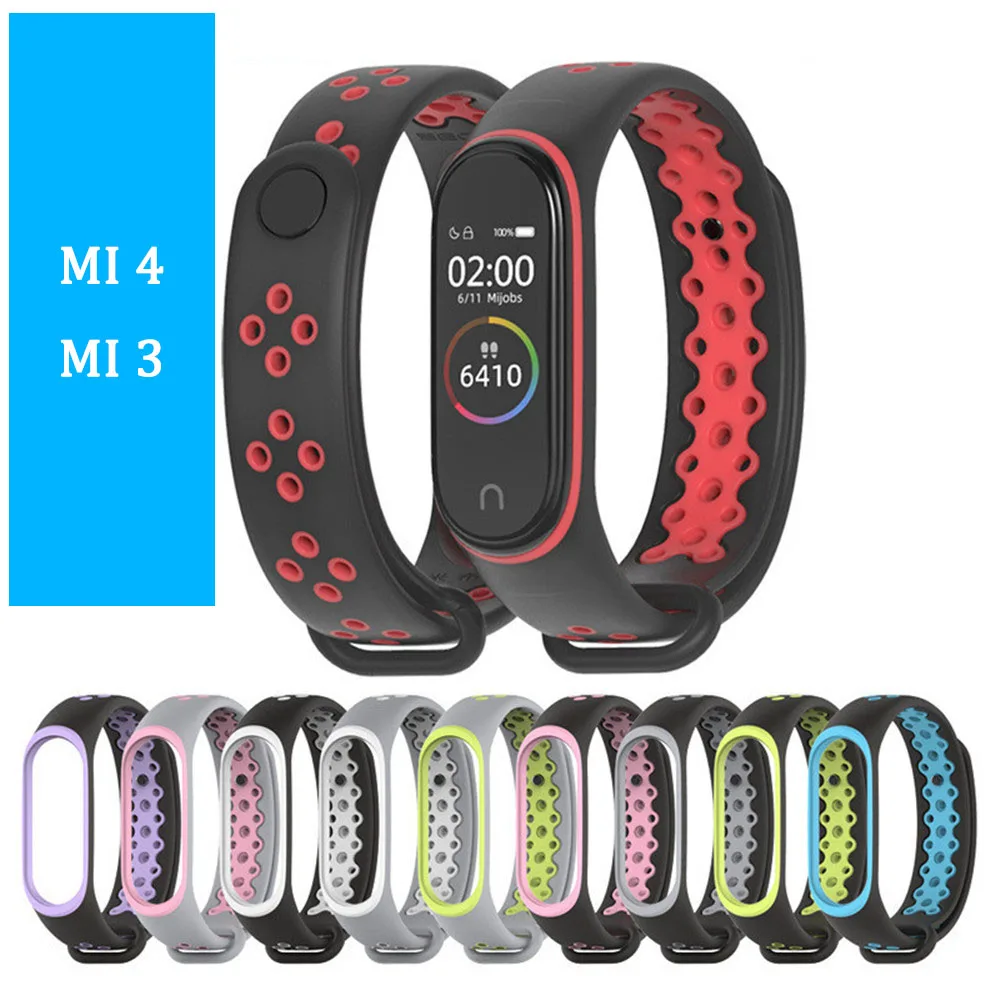 Ремешки для наручных часов Mi Band 3 4 два цвета спортивный силиконовый браслет miband