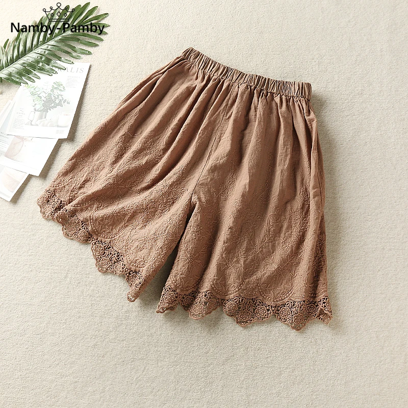 

Summer new women shorts casual elastic waist mini solid embroidery shorts 6632