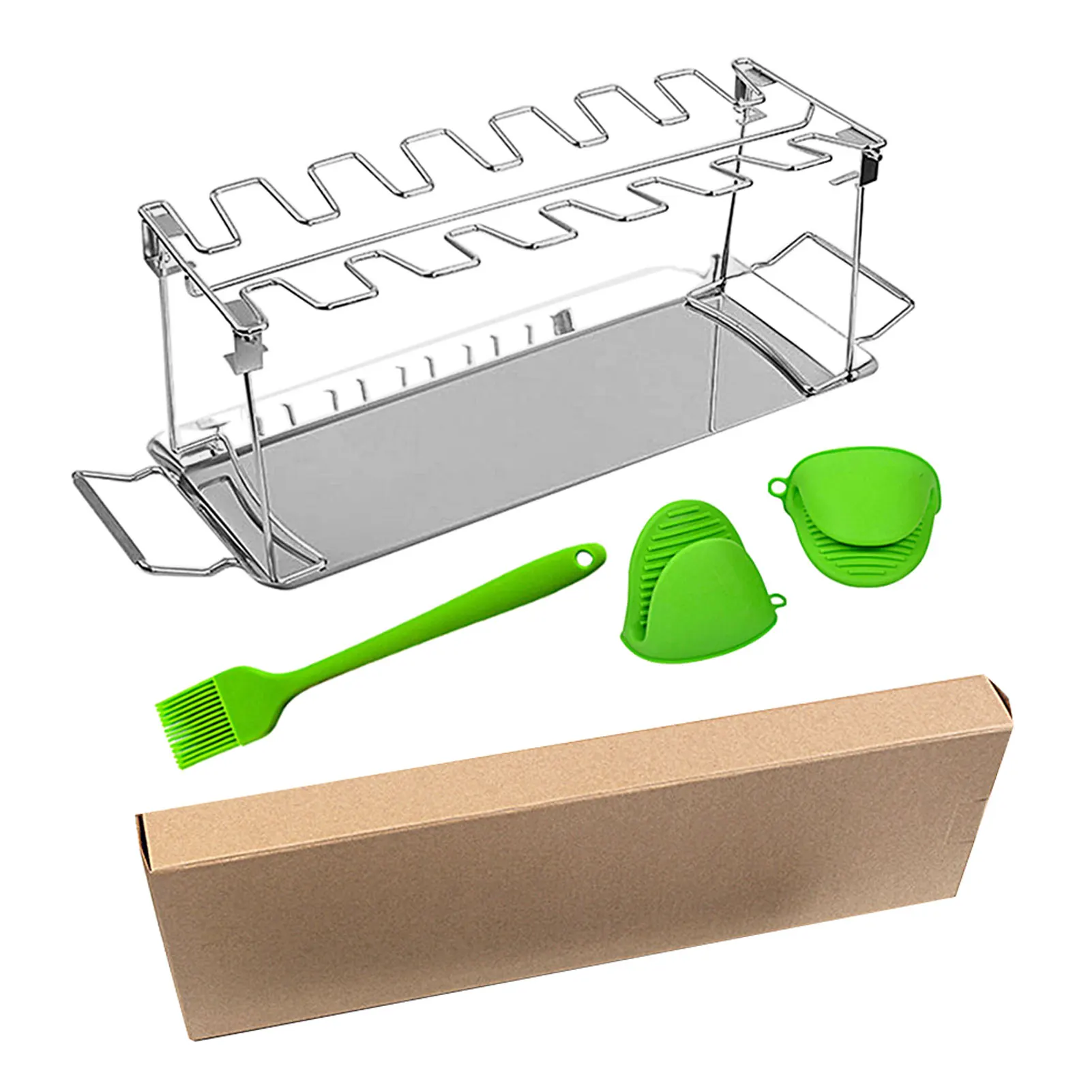 

Stainless Steel Holder Grill Foldable Roaster Stand Home With Brush Cooking Accessories Chicken Rack Wings Camping BBQ Tool