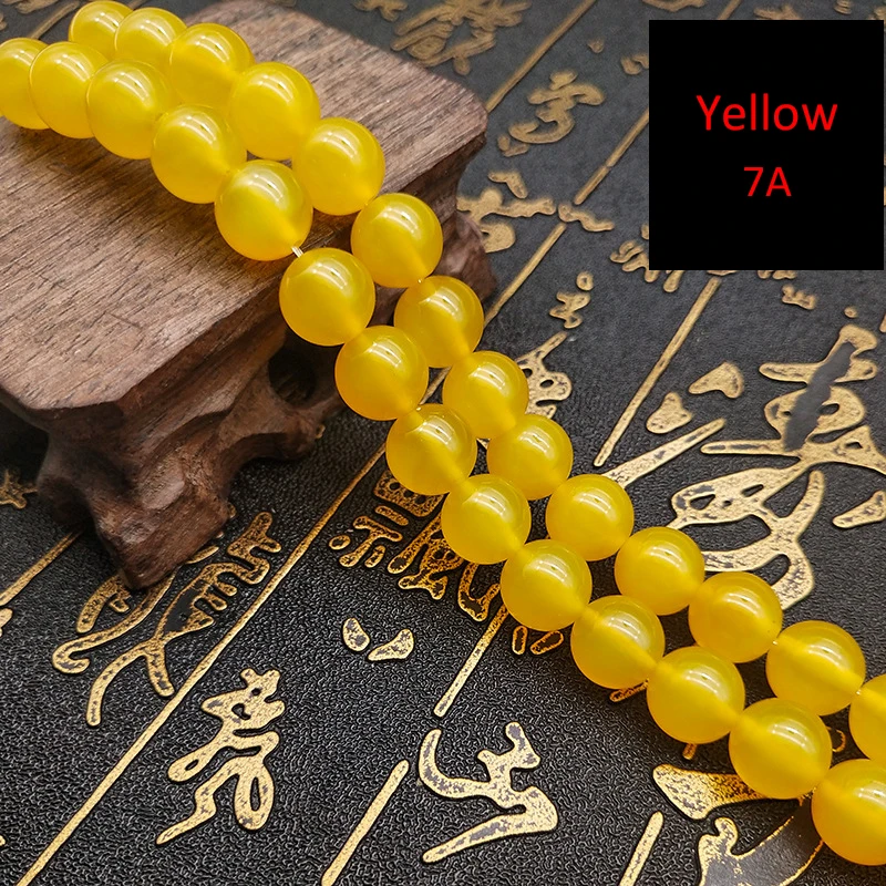 

High Grade 7A Yellow Agate Round Loose Beads Natural Stone Chalcedony Jades DIY Jewelry Bracelet Accessories 15 Strand 4-12MM