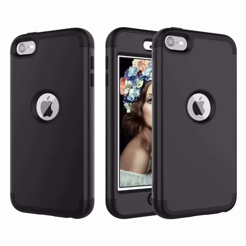 MAX-Q 3-в-1 противоударный чехол для задней панели чехол s For ipod touch 6 6th поколения Жесткий& Мягкий Резиновый Защитный Гибридный бронированный чехол Крышка - Цвет: Черный