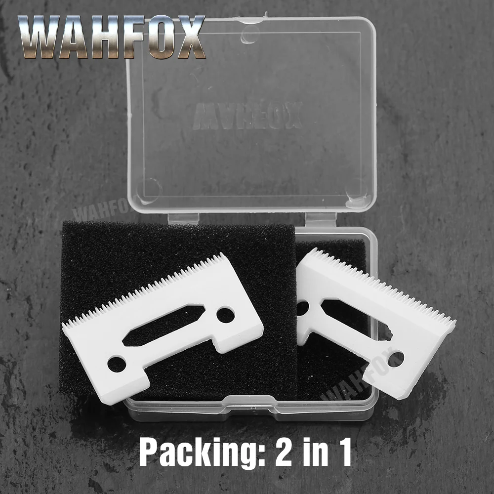 WAHFOX 100PCS/50SET Ceramic Movable Blade 2-Hole Stagger-Tooth Ceramic Blade With Box For Cordless Clipper Replaceable Blade enlarge