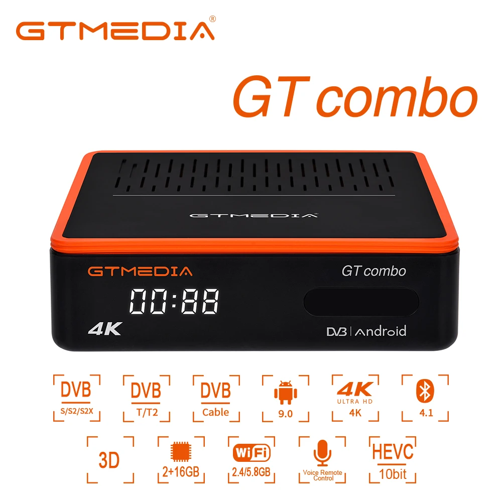 

2021 GTMedia GT Combo Dual-core 4K DVB-S2/T2/C TV BOX Android 9.0 Satellite Receiver Decoder With WiFi BT4.1 Ccam Voice control