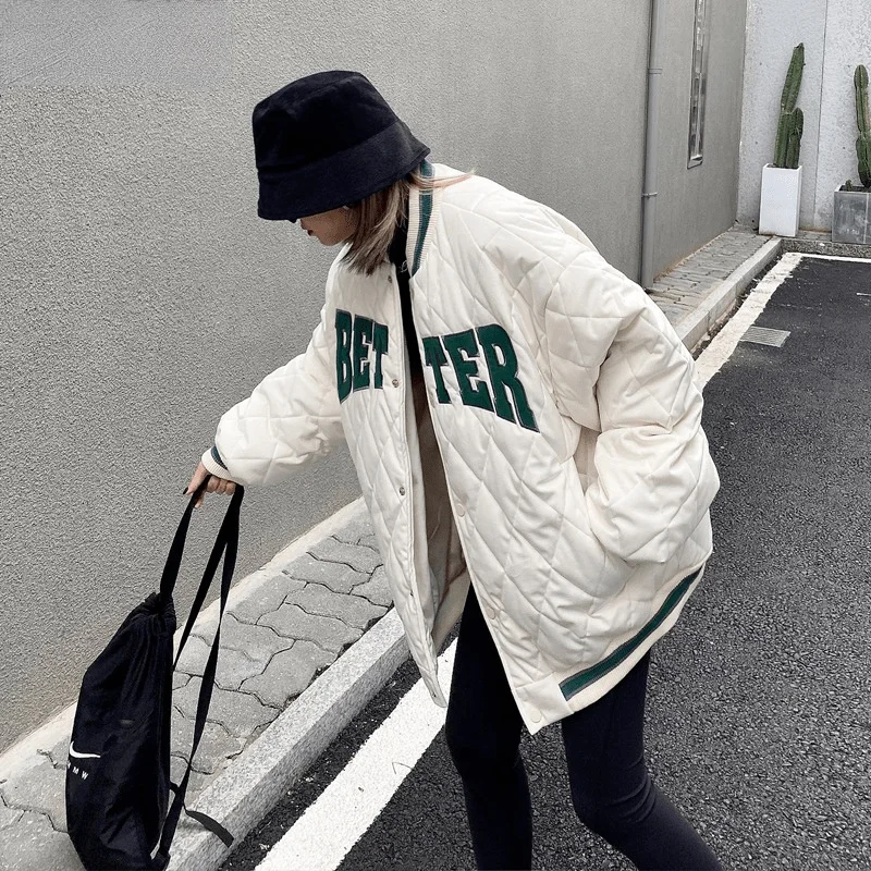 Golden Velvet Baseball Jacket Coat 2021 New Women Chic Letter Print Loose Jackets Outwear Coats