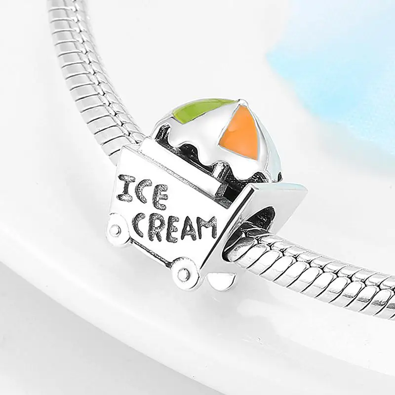 Натуральная 925 пробы серебро мороженое автолавка Подвески драгоценные бусины