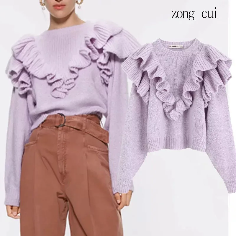 Увядшие зимние женские свитера в английском винтажном стиле с оборками