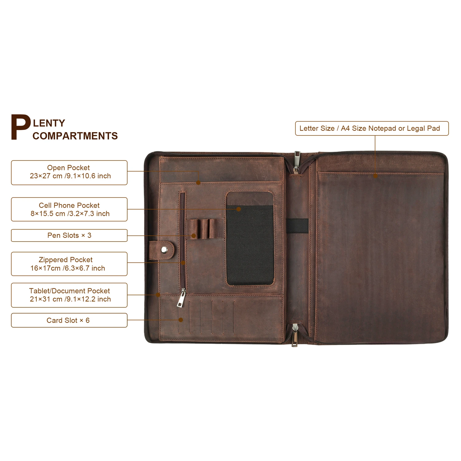 Ручной работы портфель из старинной кожи "Crazy Horse" формата А4 для бизнеса, органайзер-портфолио с ручкой.