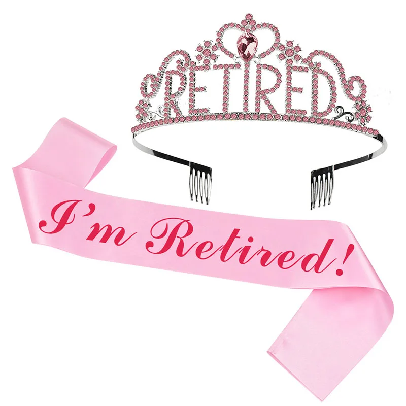 

I'm Retired Stain Sash and Crown Officially Retired Sashes Tiaras for Elderly Adult Retirement Celebration Party Decor Supplies