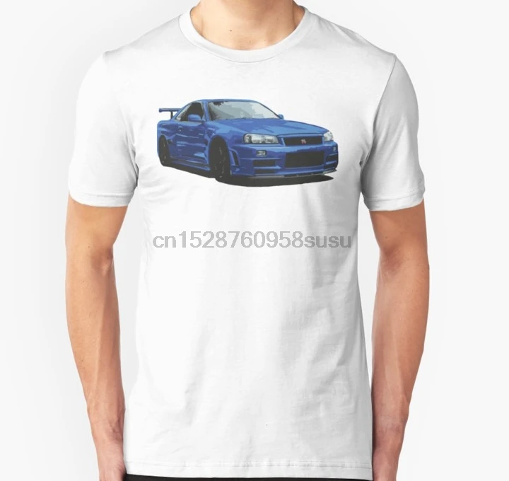 Мужская футболка Nissan R34 GTR Skyline blue унисекс с принтом Футболки |