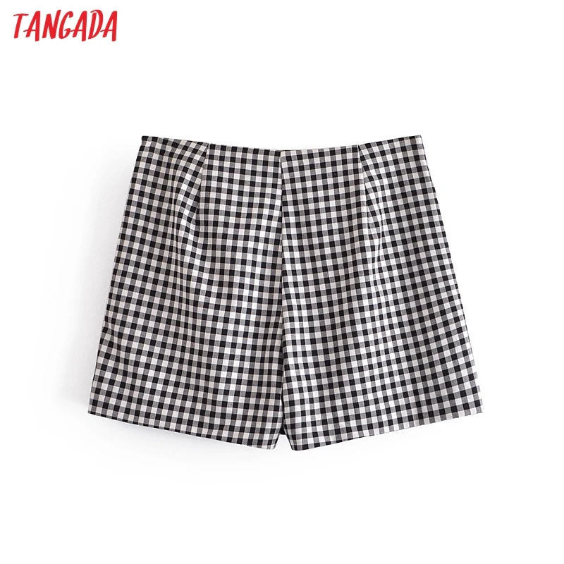 

Tangada 2021 Summer Women Elegant Plaid Bow Skirt Shorts Zipper Pockets Female Retro Casual Shorts Pantalones QN85