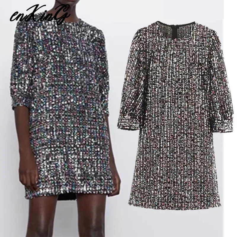 Женское мини платье с блестками элегантное в английском стиле для рождевечерние
