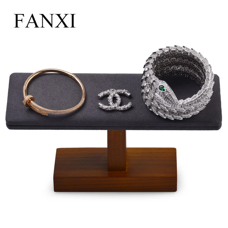 

FANXI Newly Wooden Bangle Display Stand T Shape Jewelry Organizer Stand Microfiber Necklace Storage Holder