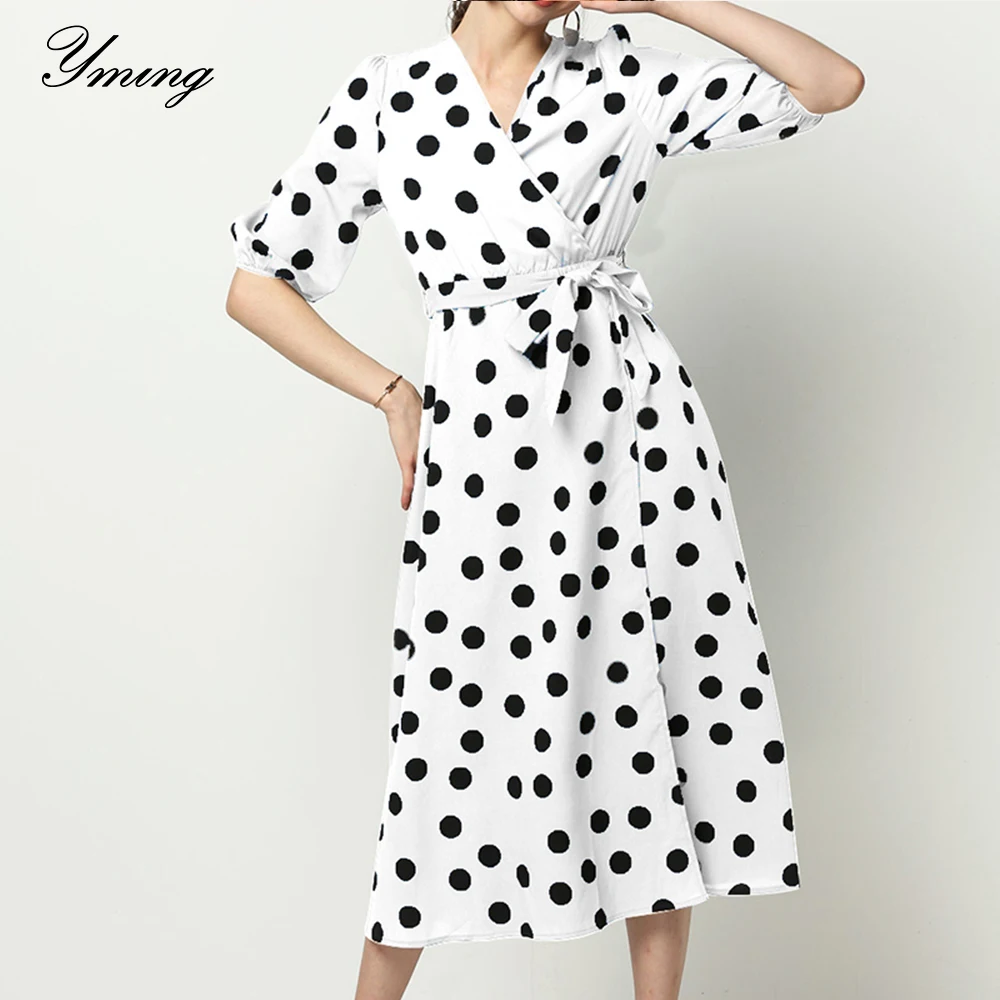 

Элегантное женское платье YMING, длинное праздвечерние чное платье в стиле бохо с принтом волн, Белые пляжные платья, осенние платья с коротким рукавом, женские платья