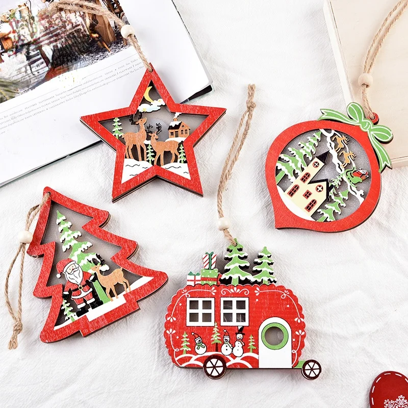 

Рождественские украшения, деревянный подвесной светодиодный светильник, Санта-Клаус, рождественские украшения для дома, украшение для елк...