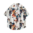 Женские туфли в стиле ретро рубашка Летняя шифоновая блуза с изображением персонажей из мультфильма с длинным рукавом, тонкая футболка с короткими рукавами с отворотом и пряжкой повседневные Blusa Camisa