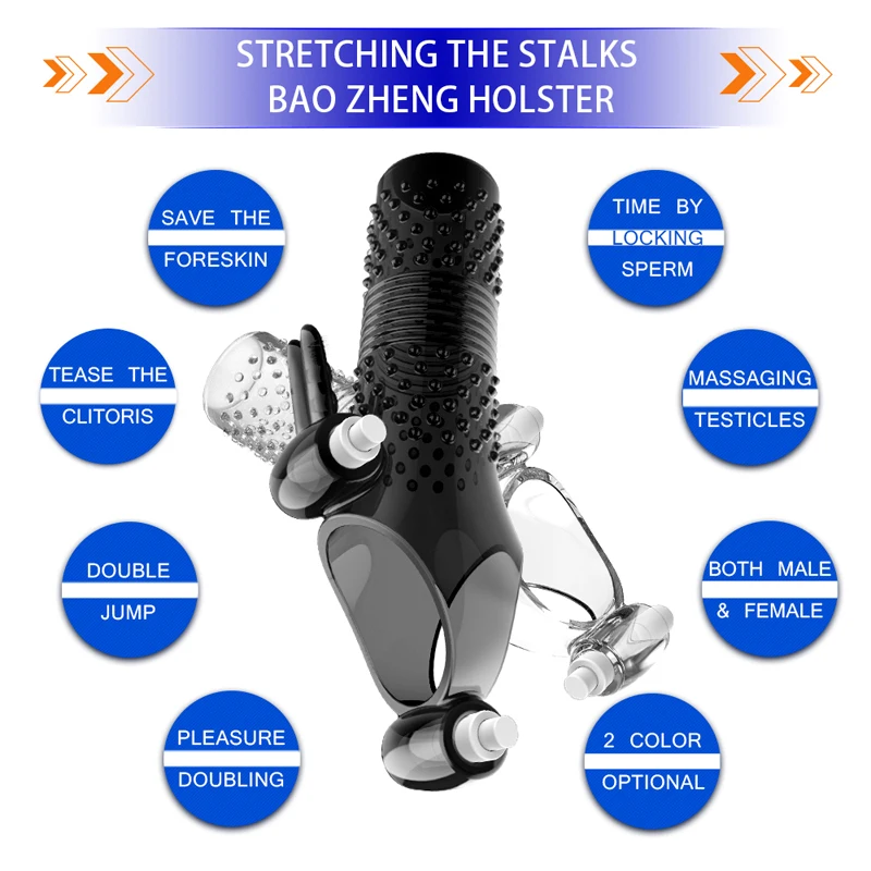 Двойные рукава для пениса с функцией двойного шока, устройство для мужской девственности, секс-игрушки для мужчин, кольцо на пенис из силикона, переиспользуемые презервативы фетиш.