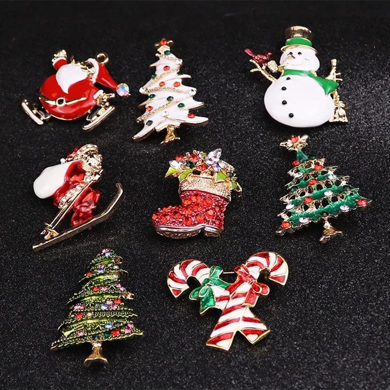 Модная Рождественская кристальная эмалированная брошь кнопка Санта Клаус