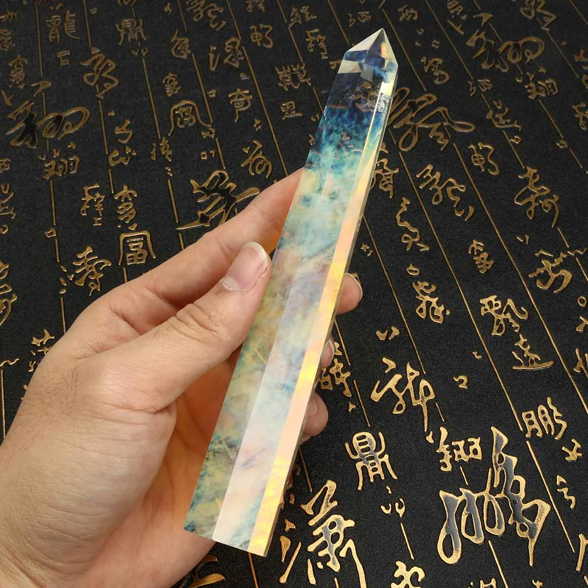 

18cm Asian Rare Glass Quartz Crystal Wand Point Healing Crystal Stone Wand Stick Gemstone DIY Decor Crafts Home Ornament Stone