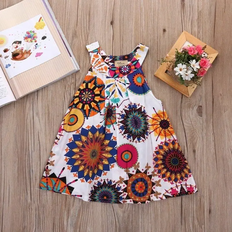 

Baby Kids Girl Summer Beach Floral Sleeveless O-Neck Dress Princess Party Pageant Dresses