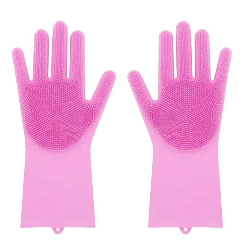 Pink Волшебные силиконовые перчатки, перчатки для мытья посуды, мытье посуды с Скруббером, блюдо для кухни, 1 шт - Цвет: Pink