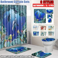 ocean design dolphin waterproof fabric bathroom curtain shower curtains set anti skid rugs toilet lid cover bath mat