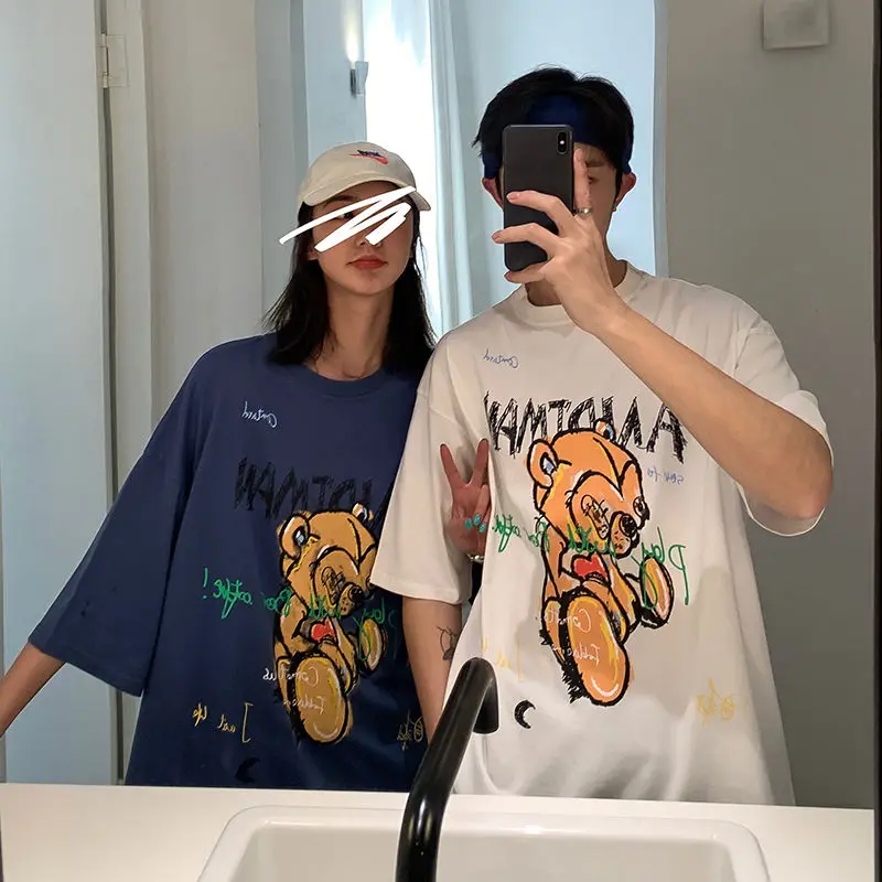 2020 Summer New Youth Popular Loose Personality Cartoon Graffiti Five-point Sleeve T-shirt Fashion Casual Round Neck Pullover | Мужская