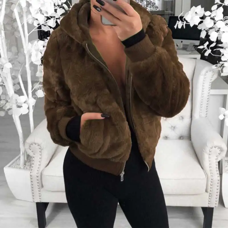 Осенне-зимние пальто и куртки женское плюшевое с капюшоном женская теплая куртка