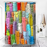 funny cats print kawaii shower curtains for bath 3d lion leopard power polyester bathroom toilet cortinas with plastic hooks