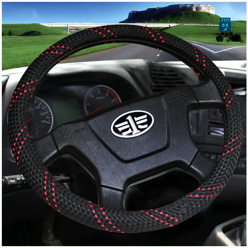

Car Steering Wheel Covers Leather+Ice Silk For Car Bus Truck 36 38 40 42 45 47 50cm Diameter Auto Steering-wheel cover