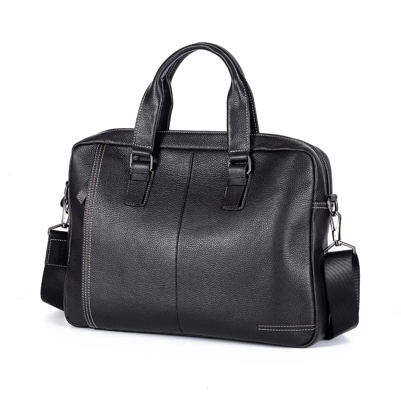 New Natural Cowskin 100% Genuine Leather Men's Briefcase Fashion Large Capacity Business bag Black Shoulder Laptop Bag