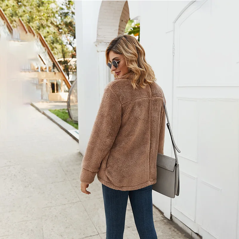 Женское зимнее пальто с отложным воротником толстое плюшевое теплое длинными