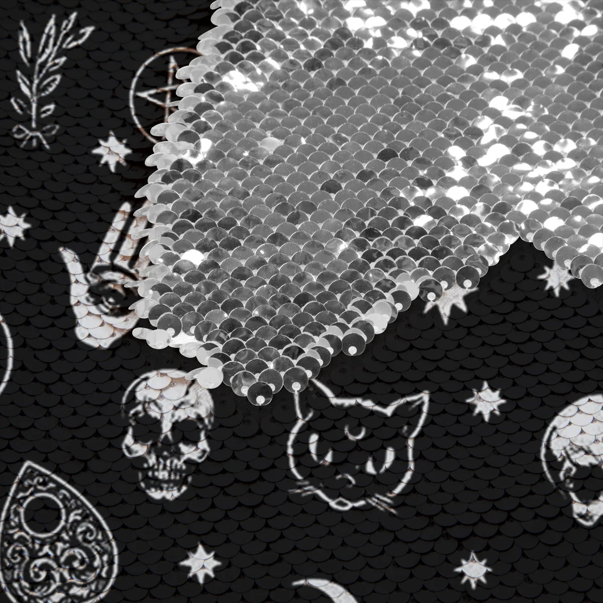 Серебряная Подушка с блестками чехол Хэллоуин черная ведьма череп печать для